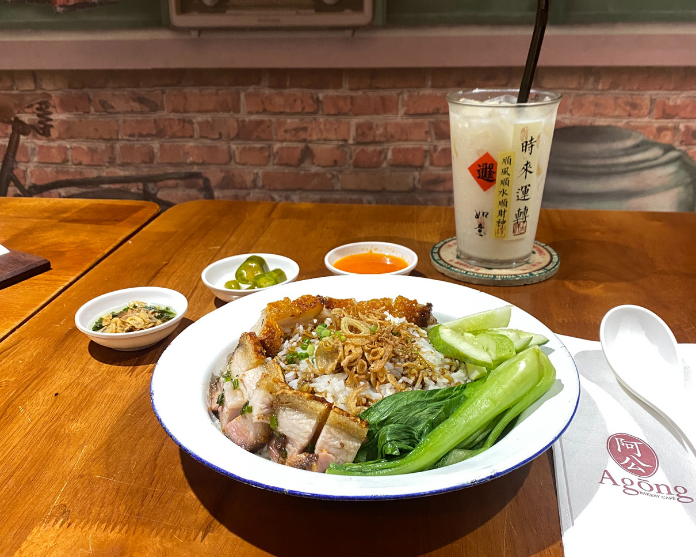 Crispy pork belly with rice at Agong Bakery Cafe